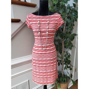 Sharagano Womens White & Pink Rayon Round Neck Short Sleeve Knee Length Dress 8P